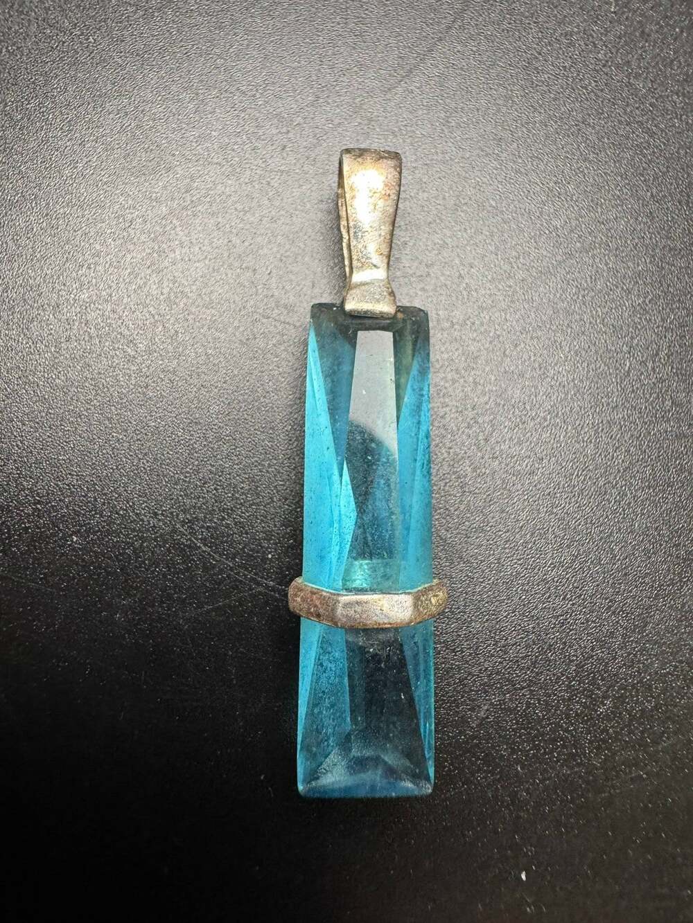 925 Sterling Silver Blue Crystal Bar Pendant Necklace Geometric Minimalist